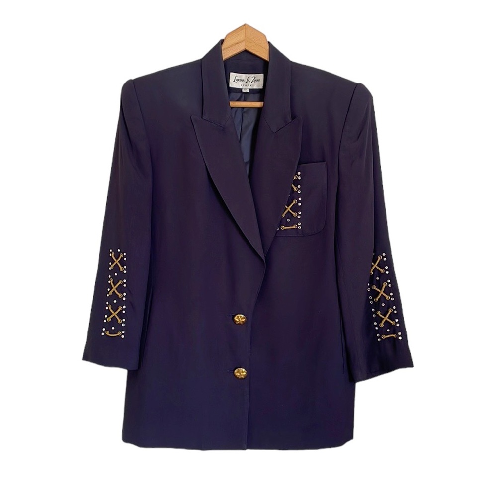 Lorina La Zinni Italy Womens Navy Blue Nautical Lace Blazer Jacket size 8